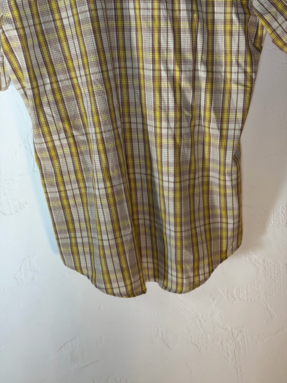 Volcom Men's Yellow and Brown Plaid Short Sleeve Button-Up Shirt - Picture 7 of 16